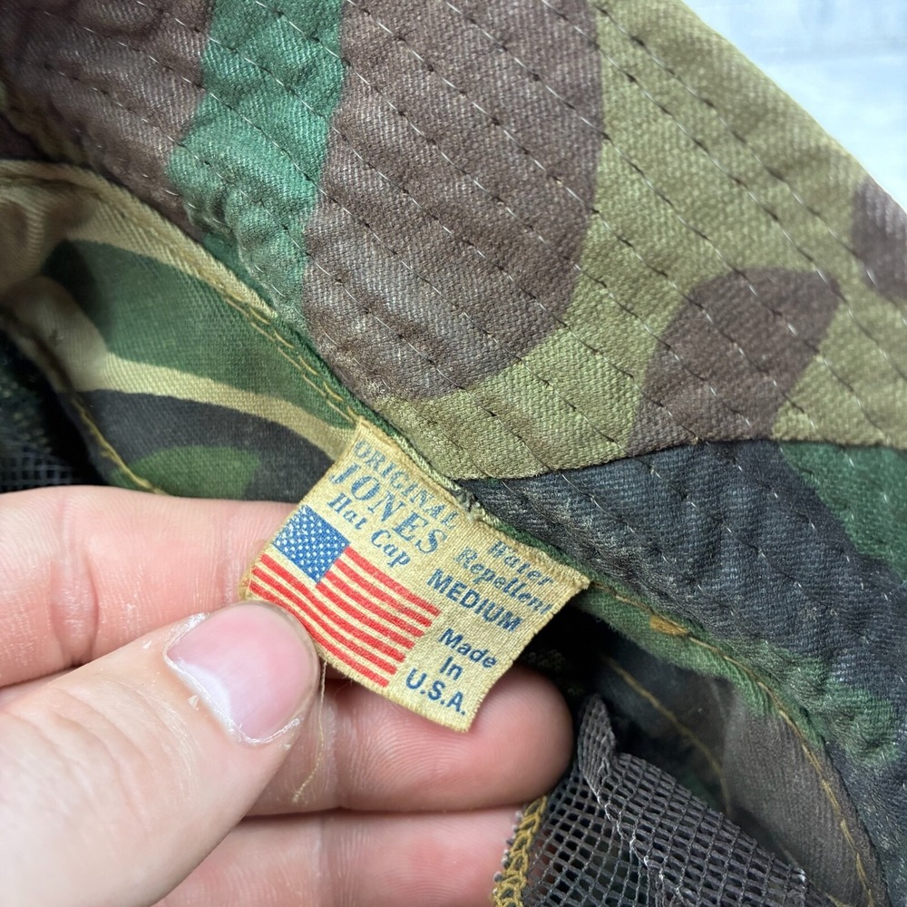 Vintage Original Jones Camo Bucket Hat Cap Adult‎ Canvas Mosquito Net USA Made - Picture 5 of 6